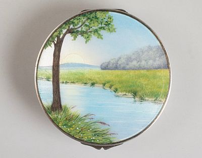 Silver Box, Germany. 935 silver box, Germany. The lid is decorated with enamel work depicting a 