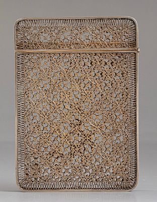 Silver Card Case. A silver filigree card case. Dimensions: 10 x 7 x 1 cm, weight: 47 g. No 
