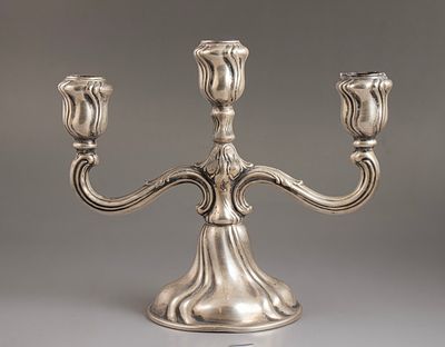 Silver Candlestick, Germany. Three-branched weighted 800 silver candlestick, Germany. Decorated 