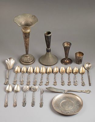 Miscellaneous Silver Items. Lot of miscellaneous silver items, various origins. Including a vase 