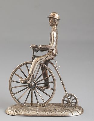 Italian Silver Miniature. Italian silver miniature figurine, Gentleman riding Penny-Farthing 