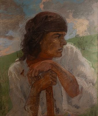 Octav Bancila (1872-1944). אוקטב בנצ'ילה (1872-1944), דמות, 1915, פנדה על נייר, 53X45 ס"מ, חתום 