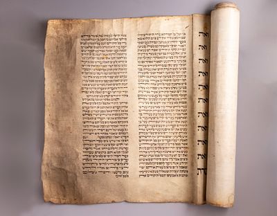 מגילת אסתר על קלף. מגילת אסתר כתובה ביד על קלף, כתב אשכנזי. גובה המגילה: 41.5 ס"מ. המגילה שלמה 