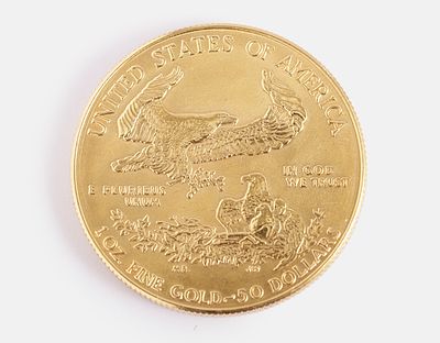 מטבע זהב אמריקאי. מטבע 50 דולר אמריקאי 1990, זהב 900, קוטר: 32.6 מ"מ. משקל: 33.96 גרם.***עמלה 