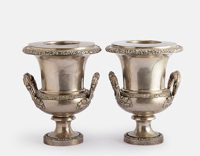 European Silver Champagne Coolers. Pair of Continental 800 silver champagne coolers, early 20th 