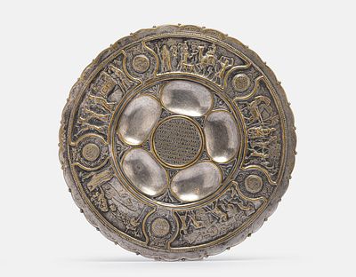 Bezalel Passover Plate. Bezalel Passover plate, Palestine, 1920s-30s. Silver-plated brass 