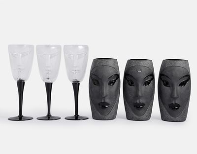 Mats Jonasson (b. 1945), lot of 6 crystal items, including 3 glasses and 3 vases, Elektra/Kubik 