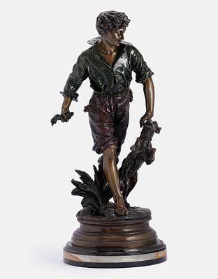 After Auguste Moreau (1834-1917). After Auguste Moreau (1834–1917), Man and a dog, bronze 