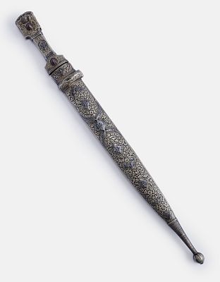 Caucasian Dagger. Caucasian dagger (kindjal), 19th century. Silver plated brass handle and 