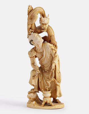 Carved Japanese Okimono. Fine Japanese okimono, late Meiji period. Carved in the form of a monk 