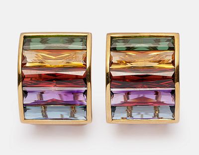 H. Stern Rainbow Gold Earrings. Pair of 18K gold earrings by H. Stern, Rainbow design, set with 