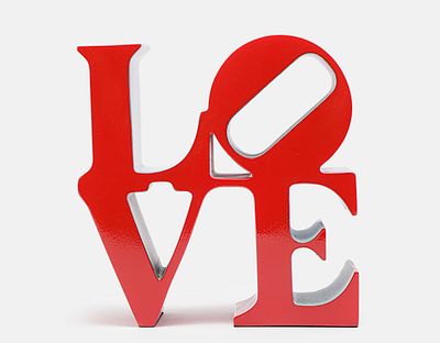 After Robert Indiana (1928–2018), "LOVE" in red, green and blue, 15X15X7 cm, Editions Studio 