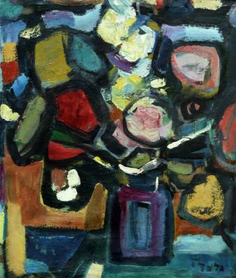 אהרון גלעדי, טבע דומם. אהרון גלעדי (1907-1993), טבע דומם, שמן על בד, 44x36 ס"מ, חתום. פגמים קלים 