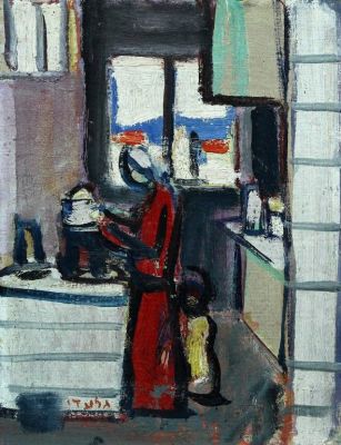 אהרון גלעדי, אמא וילדים. אהרון גלעדי (1907-1993), אם וילד, שמן על לוח, 32x23 ס"מ, חתום.