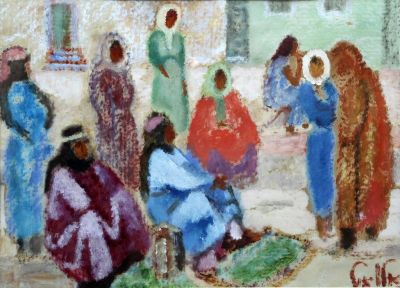 אריה אלואיל, דמויות ערביות. אריה אלואיל (1901-1967), דמויות ערביות, אקריליק על נייר, 40x50 ס"מ, חתום.