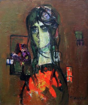 צבי מאירוביץ, נערה. צבי מאירוביץ (1911-1974), נערה, שמן על בד, 47x39 ס"מ, חתום.