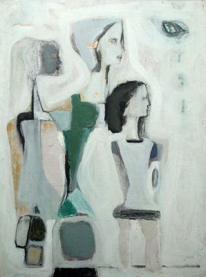 משה פרופס, דמויות. משה פרופס (1922-1985), דמויות, שמן על בד, 85x60 ס"מ, חתום. פגמים קלים.