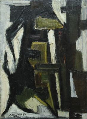 איקה בראון, מופשט. איקה בראון (1937-1964), מופשט, 1959, שמן על בד, 54x38 ס"מ, חתום ומתוארך.