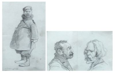 ארתור שיק, דמויות. ארתור שיק (1894-1951), רישום דו-צדדי, דמויות, 1910, עיפרון על נייר, 13x21 ס"מ 