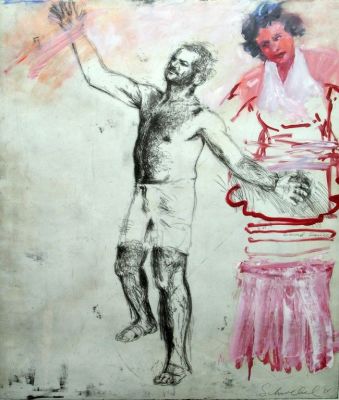 איוון שוובל, ללא כותרת. איוון שוובל (1932-2011), ללא כותרת, 1984, ציור גואש על גבי תחריט, 82x65 