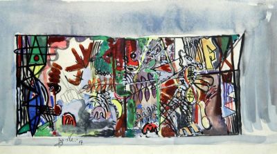 יחזקאל שטרייכמן, ללא כותרת. יחזקאל שטרייכמן (1906-1993), ללא כותרת, 1957, צבע מים ועיפרון על 