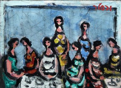 יעקב וכסלר, דמויות נשיות. יעקב וכסלר (1912-1995), דמויות נשיות, שמן על בד, 25x33 ס"מ, חתום.