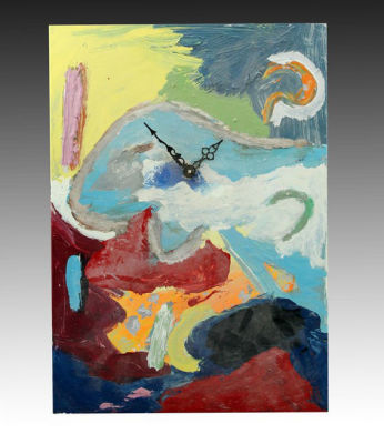 מנשה קדישמן, שעון כבשה. מנשה קדישמן (1932-2015), שעון קיר עם ציור כבשה, אקריליק על נירוסטה 