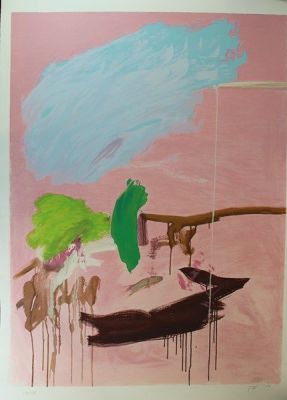 אורי ריזמן, מופשט. אורי ריזמן (1924-1991), מופשט, הדפס משי, 120X80 ס"מ, חתום וממוספר 113/195.