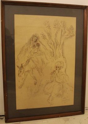 ראובן רובין, רועה ודמויות. ראובן רובין (1893-1974), רועה ודמויות, ליתוגרפיה, 60&times;37 ס"מ, חתום.