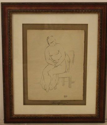 בלה קאדר, דיו על נייר. בלה קאדר (1956 – 1877), אישה יושבת, דיו על נייר, 30X23.5 ס"מ. חתום. חתום 