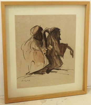 אברהם בינדר, שני זקנים. אברהם בינדר (1906-2001), שני זקנים, 1970, צבעי מים על נייר, 45X40 ס"מ 