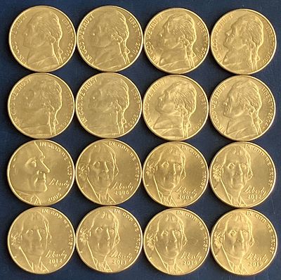 לוט 16 מטבעות ארה"ב 5 סנט (Jefferson Nickel) , שונים זה מזה , מהשנים 2000-2019 .