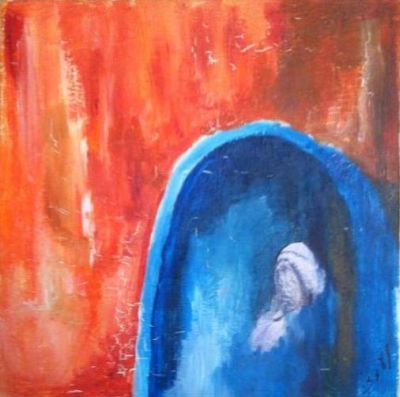 נעמי ברקוביץ. נ. 1948. אקריליק על בד. 30 על 30 ס"מ. חתום. פסלת וציירת הציגה בתערוכות יחיד 