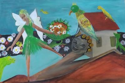 נעמי ברקוביץ. אקריליק על בד. 50 על 75 ס"מ.חתום