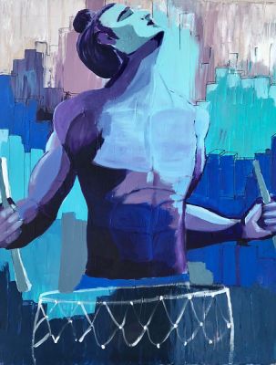 Michal Mass Bacar, b. 1971, acrylic on canvas, 90 by 70 cm, signed, . Michal Mass Bacar 