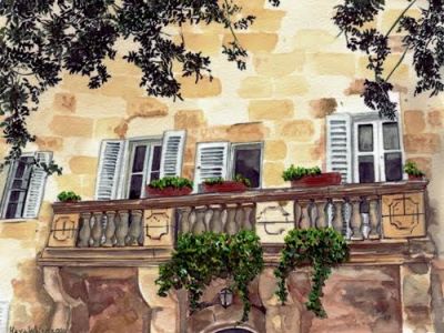 Haya White, b. 1948, Aquarelle on paper, 29 by 35 cm. Signed. Born in Kibbutz Tirat Tzvi. 