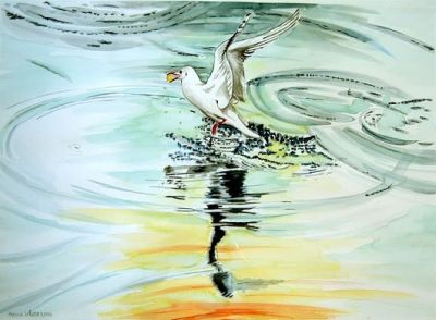 Haya White, b. 1948, Aquarelle on paper, 40 by 56 cm. Signed. Haya White, Born on Kibbutz Tirat 