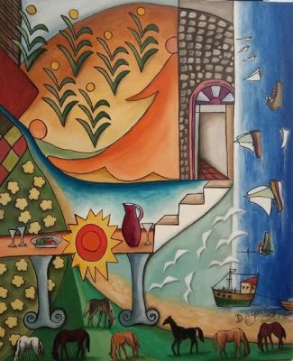 Dvora Azoulay, b. 1952, Acrylic on canvas, 120 by 100 cm, signed, . I create moments of peace 