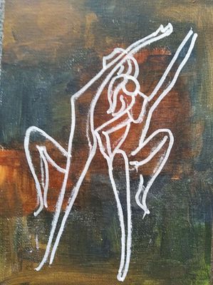 Nomi Berkowiz. B.1948. Acrylic on canvas. 21 by 15 cm. not framed. A sculptor and painter has 