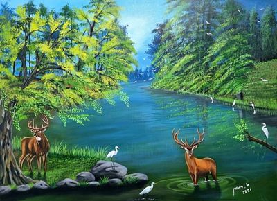 Reuven Azulay, acrylic on canvas, 60 by 80 cm, signed, . Reuven Azulay, resident of Tiberias, 67 