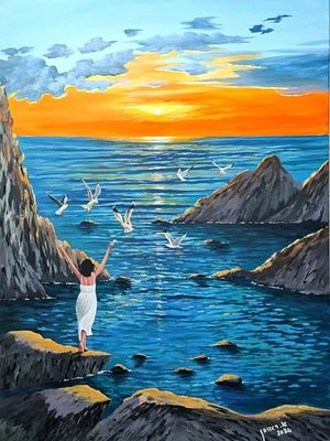 Reuven Azulay, acrylic on canvas, 80 by 60 cm, signed, . Reuven Azulay, resident of Tiberias, 67 