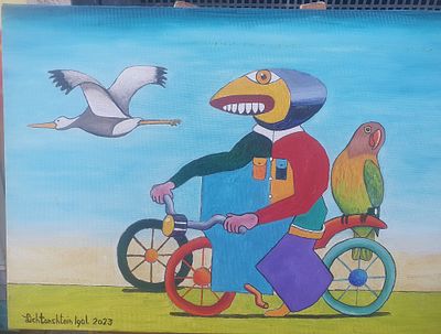 יגאל ליכטנשטיין, שמן על בד, 35 על 50 ס"מ, חתום