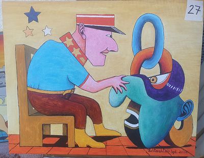 יגאל ליכטנשטיין, שמן על בד, 40 על 50 ס"מ, חתום
