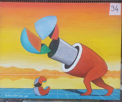 יגאל ליכטנשטיין, שמן על בד, 40 על 50 ס"מ, חתום