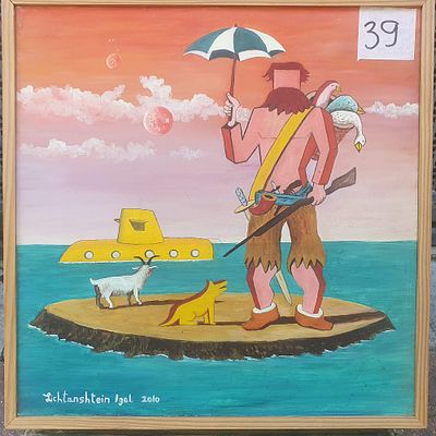 יגאל ליכטנשטיין, שמן על בד, 40 על 50 ס"מ, חתום