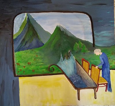 Nomi Berkowiz, b. 1948. Acrylic on canvas, 75 by 70 cm. Signed. Nomi Berkowiz, sculptor and 