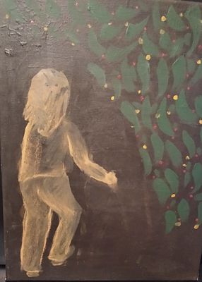 Nomi Berkowiz. b. 1948. Acrylic on canvas. 40 by 30 cm, signed. פסלת וציירת הציגה בתערוכות יחיד 