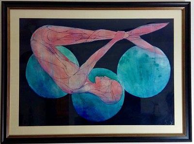 Shmulik Yaakobi, born 1977. Mixed media on canvas. 70 by 100 cm. Signed. Creates and exhibits 