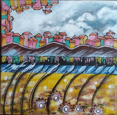 דבורה אזולאי, נ. 1952, אקריליק על בד, 30 על 30 ס"מ, חתום. 1976 ספטמבר- 1980 --- המדרשה למורים 