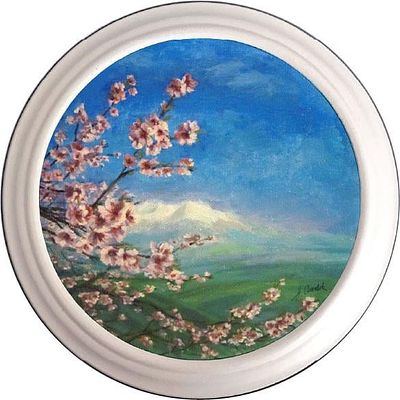 אלה גורליק, נ.1970. שמן על בד, קוטר 20 ס"מ, חתום. וממוסגר, מידות כולל מסגרת 23 ס"מ. ציירת, מעצבת 